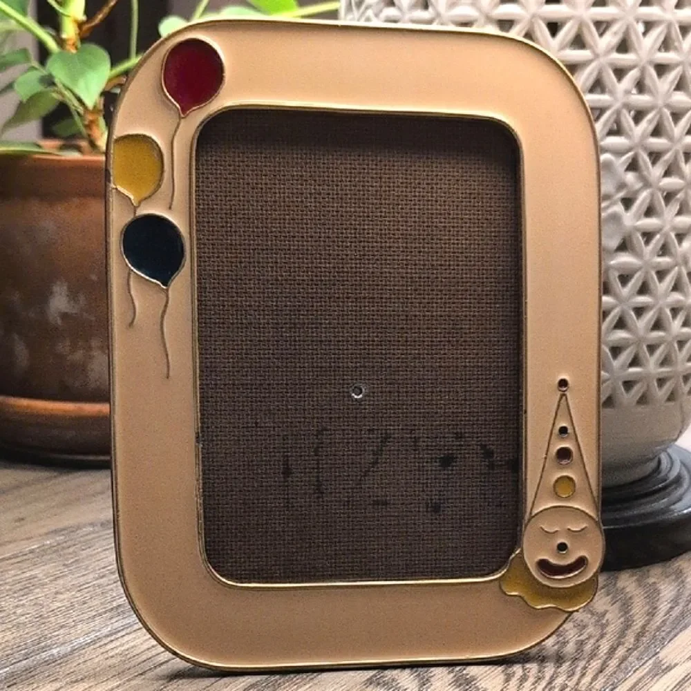 Vintage The Bucklers Inc Heavy Enamel Clown & Balloons Brass Picture Frame MCM